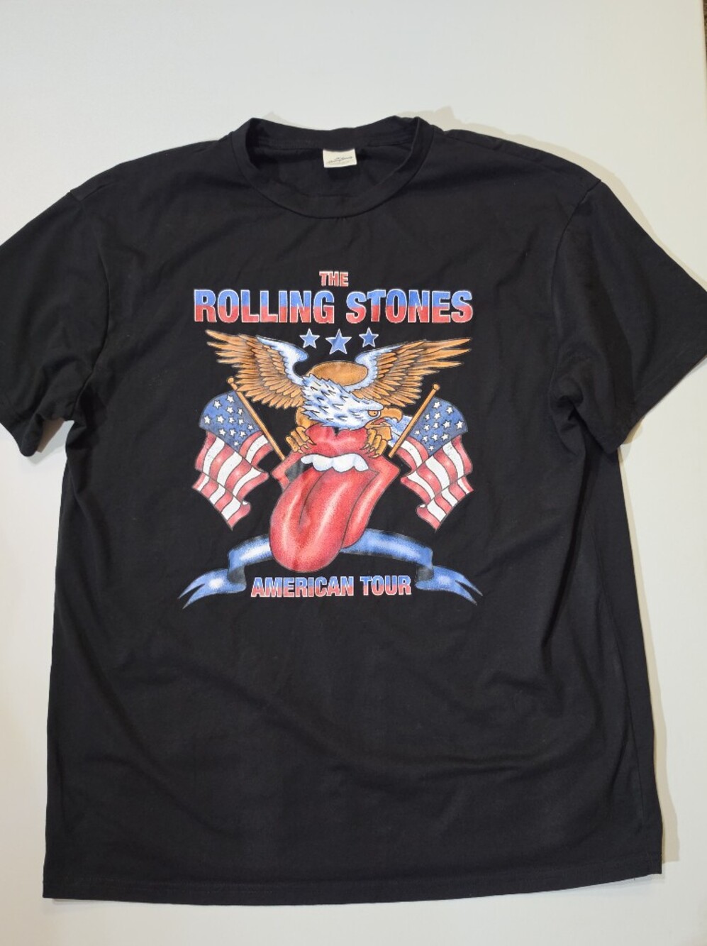 The Rolling Stones T-Shirt Mens XL Black American Flag Tongue Logo Graphic Tee